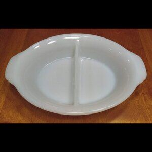 Vintage Fire-King 468 White Milk Glass Divided Oval Casserole Serving Dish USA